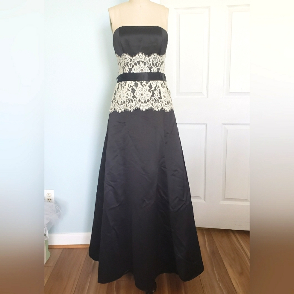 Jessica McClintock Black Satin Dress, 4/6